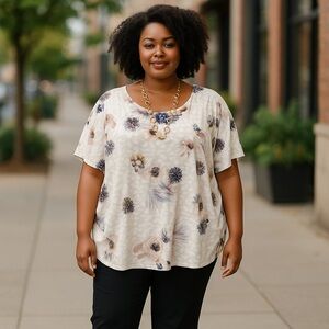 Silver Floral Top Plus Size